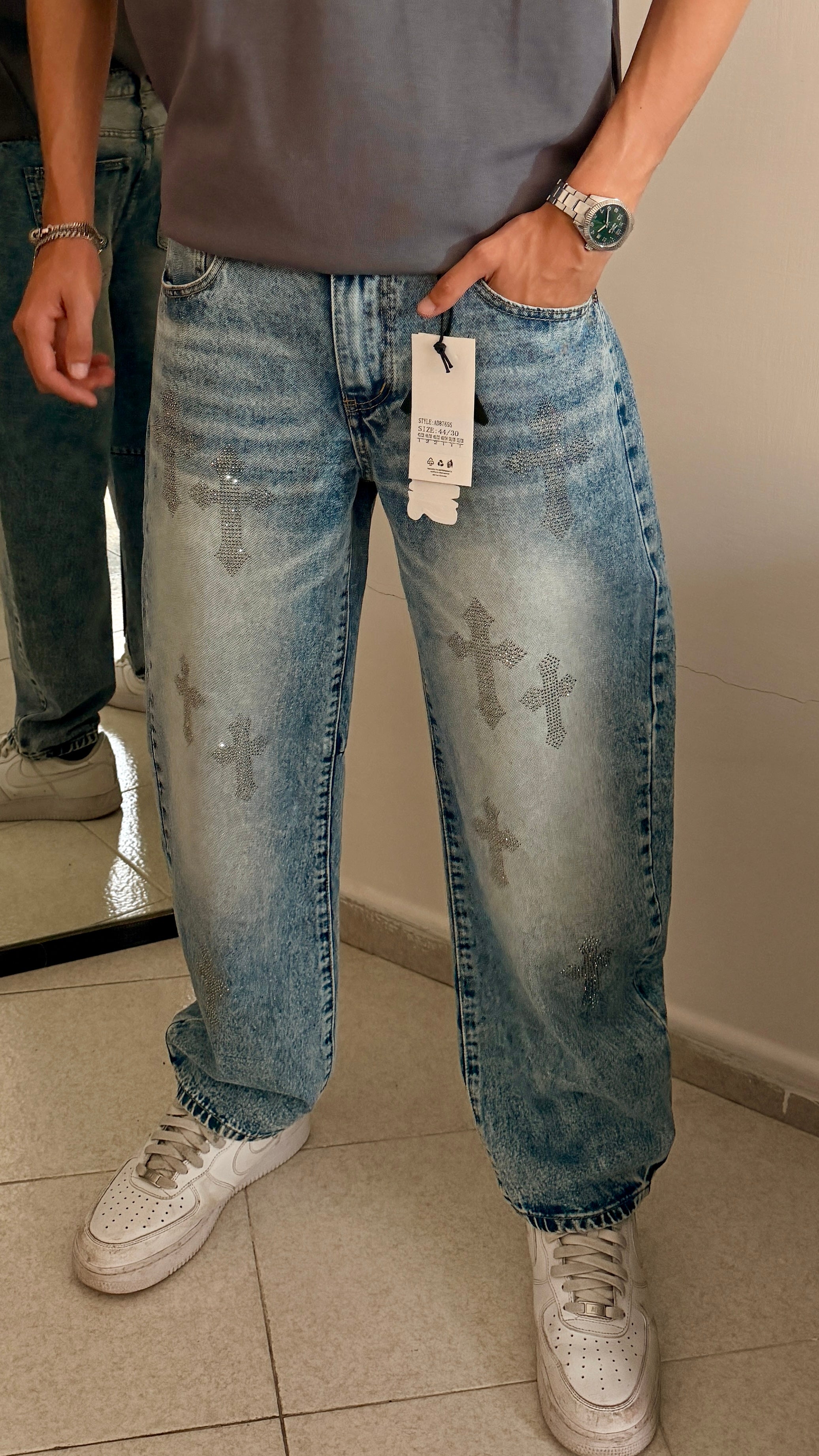 NAM Cross Strass Baggy Jeans