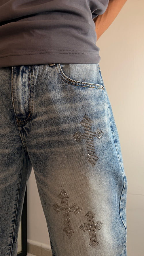 NAM Cross Strass Baggy Jeans